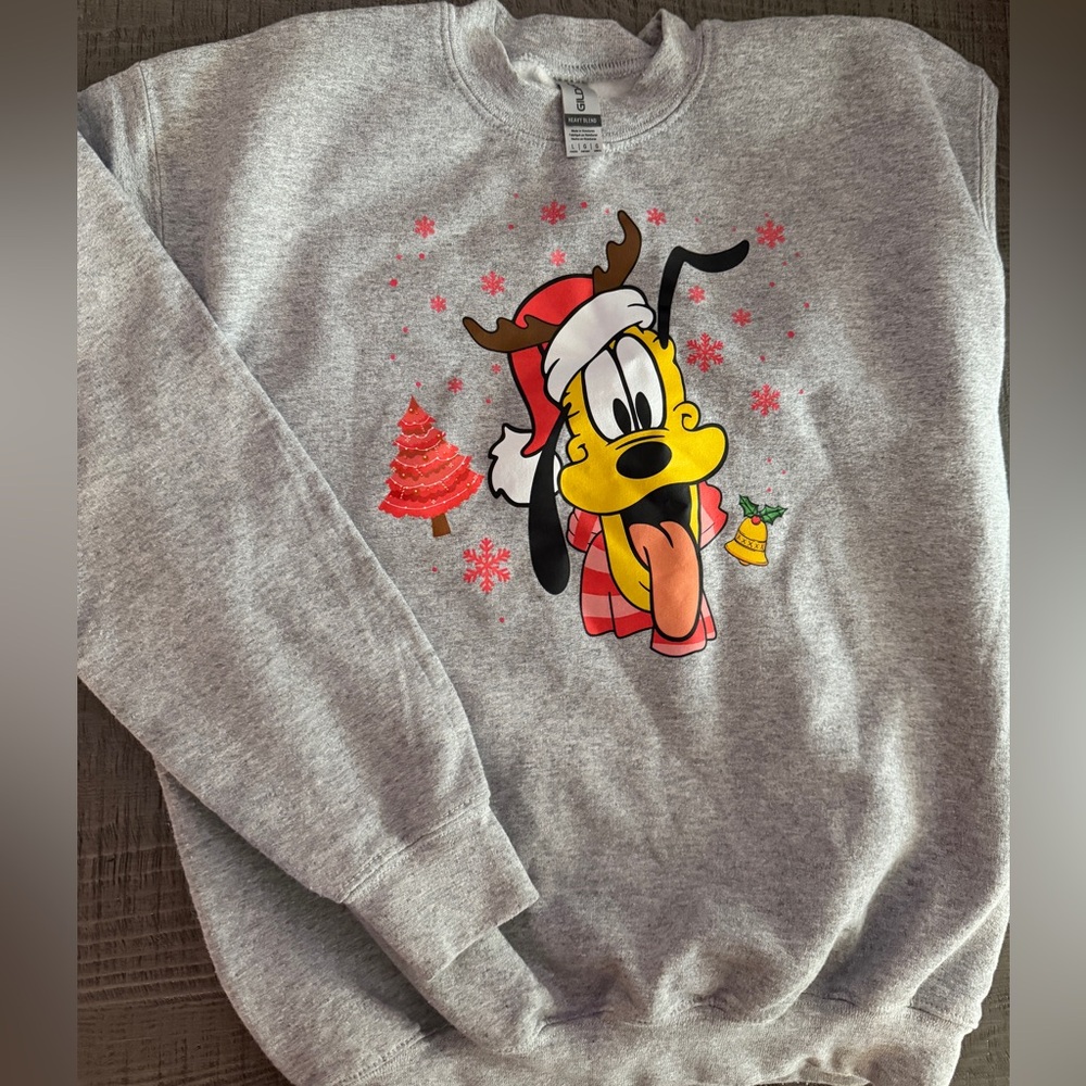 YL Disney Gray Crewneck Sweater with Festive Design